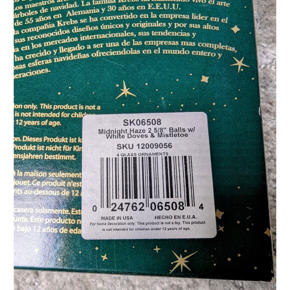 Krebs Elegant Glass Christmas Ornaments MIDNIGHT HAZE 2 5/8" BALLS white doves - Picture 6 of 6